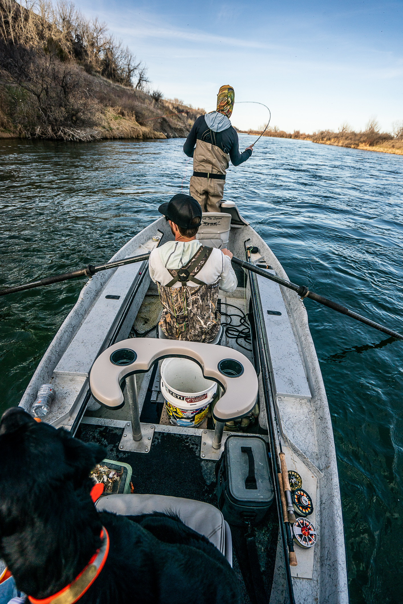 Drift boat fly fishing on the Bighorn River