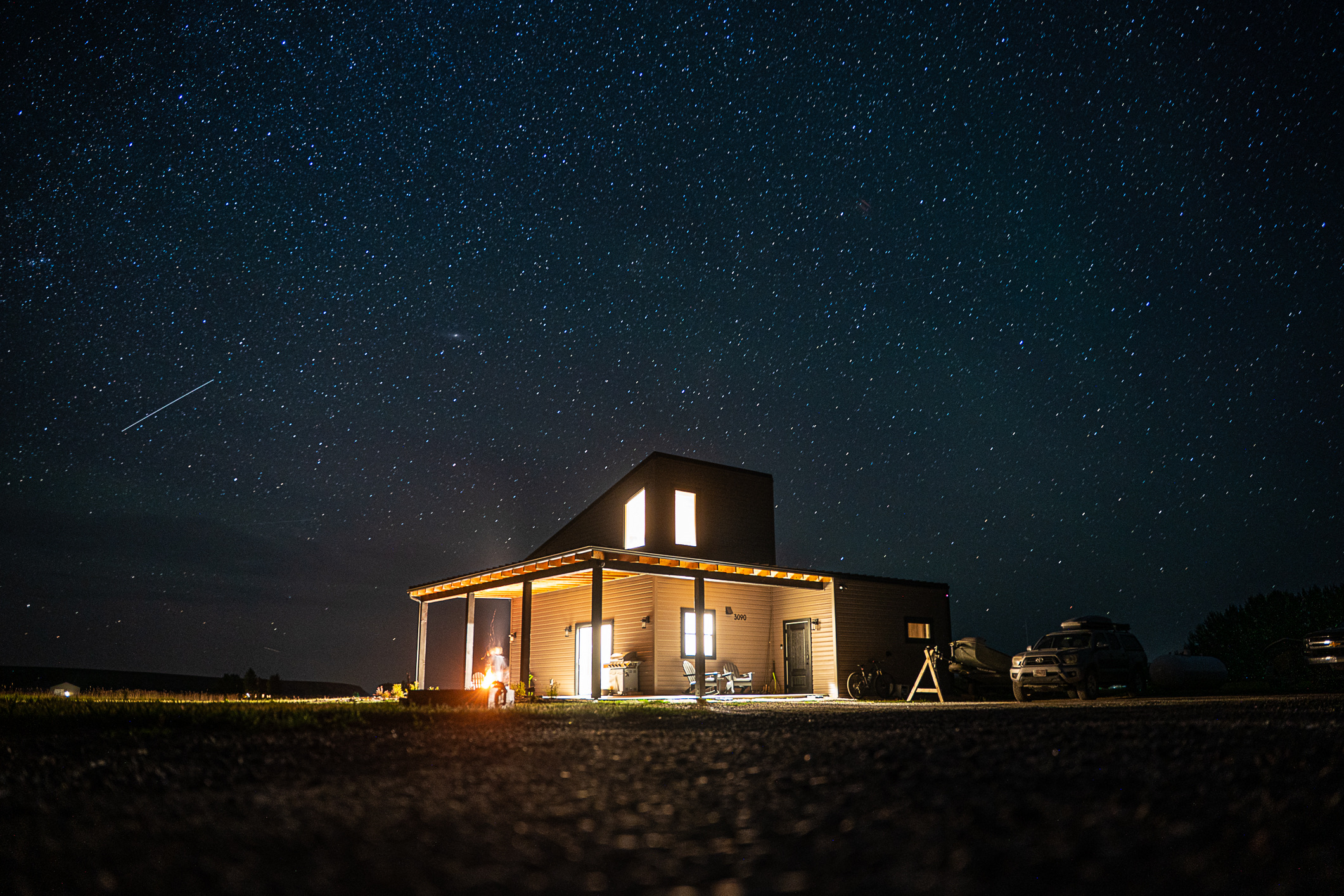 3 Mile Cabin under a starry Montana sky